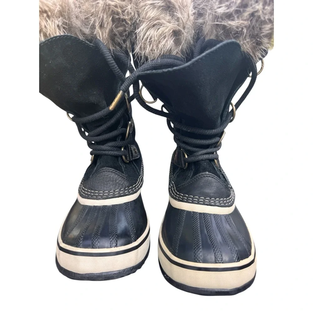 Sorel Women Waterproof Winter Snow Boots Black Fur Trim Lace Up 6 Joan of Arctic